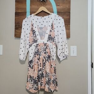 Free People Tallula White Print Long Sleeve Mini Dress size small